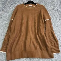 【美品】LOWRYS FARM ピコットアミプルオーバー ブラウン F ニット