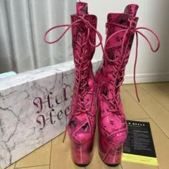 Hell Heels ヘラヒールズ　ショッキングピンク レースアップブーツ25㎝