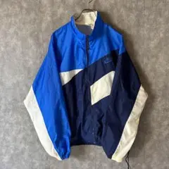 90s 銀タグ NIKE ナイロンジャケット XL 青×紺×白ゆるダボメンズ古着
