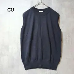 ジーユー/クルーネック/ニットベスト/濃紺/ハイゲージ/Mサイズ