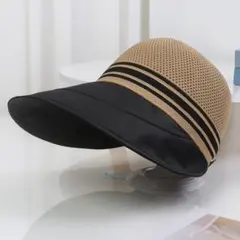 UVカット 帽子 つば広 メッシュ 日焼け防止 通気性 夏　 ブラウン