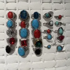 アンティーク・天然石風　リング25点まとめ売りXヴィンテージ仕上げ