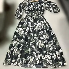 【美品】ミラオーウェン　シアーギャザーワンピース　ロング　花柄　シフォン　M
