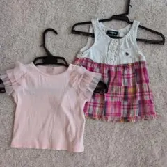 ベビー服 2点セット 80cm チュール袖 トップス チェック柄ワンピースのサムネイル