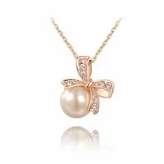 特価、パール リボン ネックレス ローズゴールド 真珠 EARTHER RING