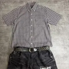 OLD 短丈チェックシャツ　シアサッカー　cityboy 古着　ボックス　 短丈