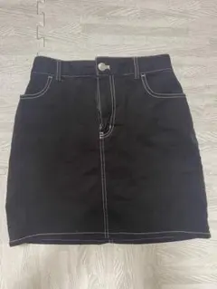 ミニスカート 黒 白ステッチ