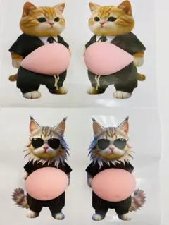 3D立体4匹セット 猫お腹ぷにぷにシール もちもち スクイーズ もっちり 肉球