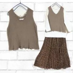 ☆ ニコアンド　フリンジVネック綿リブニットベスト