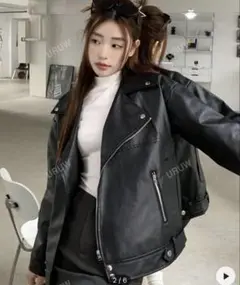 SHEIN 無地柄 ジッパーアップ PU ライダース