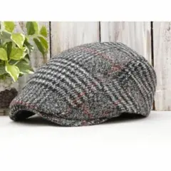 ツイード　チェック　ハンチング　グレー　サイズ調整可 男女兼用　ニット