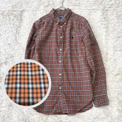 ラルフローレン　オンブレチェックシャツ　ボタンダウン　オレンジ　160 刺繍