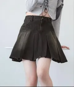 ブラック デニム プリーツミニスカート