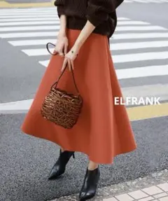ELFRANK◆ボンディングボリュームフレアロングスカート◆テラコッタ◆Ｍ