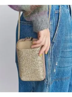 レザー×グリッター ジップスリム ウォレットショルダー