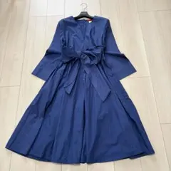 近年モデル✨Max&Co. ロングフレアワンピース　リボン　コットン　ブルー40