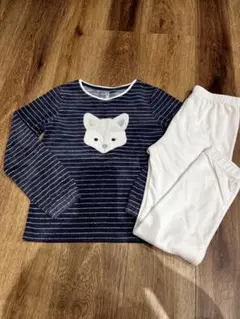 オカイディ　キツネ刺繍 ネイビーと白ストライプ パジャマセット