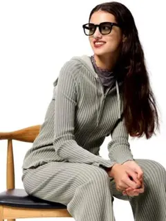 GU ジーユー リブニットダブルジップパーカ S