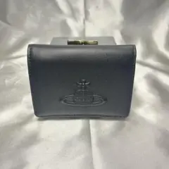 新品 Vivienne Westwood マットブラック 黒 金枠 三つ折り財布