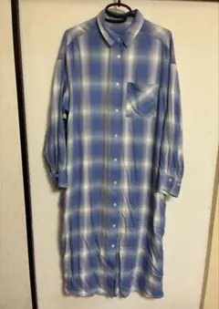 LEPSIM 青系チェック柄 ロングシャツワンピース