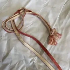 フリンジ付き帯締め クリームベージュとサーモンピンク