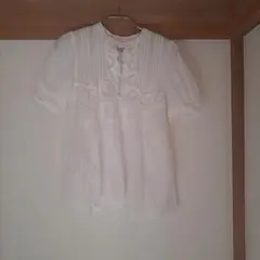 nano・universe　ホワイト レース装飾 半袖ブラウス