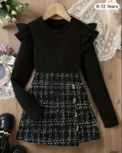 フリルスリーブ ツイードドレス 120-128センチ