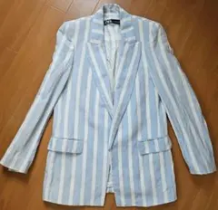 ZARA 水色と白のストライプ テーラードジャケット XS