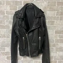 本革100% ラムレザー ダブルライダースジャケット ブラック 66 M〜L相当