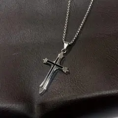 クロスデザイン シルバーネックレス メンズ ブラック シンプル クロス2