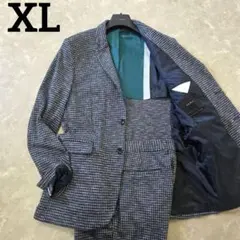 【未使用級】ザラ　カジュアルスーツ　ネイビー　グレー　チェック　ツイード　XL