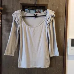 ❤H＆M 長袖　肩フリルあり　ストライプ　グレー