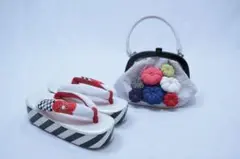 白い和装バックと厚底草履セット