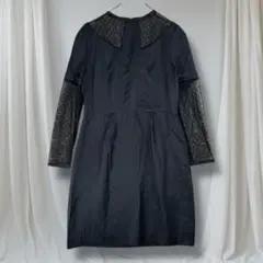 ジュメロ ワンピース 黒 レース切替 日本製 透け感 ひざ丈 ドレス フェミニン