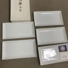 たち吉　白磁木目　焼物皿　長皿