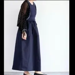 新品 セポ ノースリーブマキシ丈リブワンピース M ネイビー ナイロンスカート♪