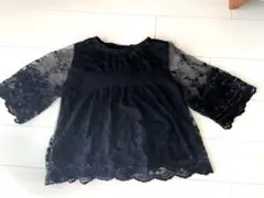 美品　レディース  レース　トップス　ブラウス　黒　ブラック　シアー　earth