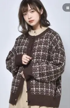 RETRO GIRL ブラウン チェック柄 2Wayカーディガン フリーサイズ