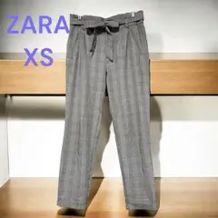 S1012❤️ ZARA ザラ　チェック柄のハイウエストパンツ XS グレー