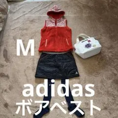 【アディダス】ボアフリースフード付きベスト 赤M 美品