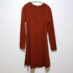 美品⭐ オールドネイビー ワンピース Uネック 長袖 M ブラウン 膝下