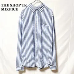 ザショップティーケー ボタンダウンシャツ L 白 青 ストライプ 長袖 爽やかのサムネイル