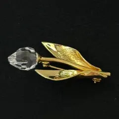 【美品】スワロフスキー　花モチーフ　ブローチ　0418