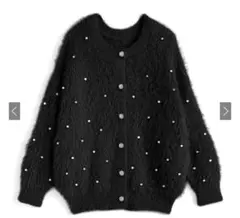 GRL グレイル　ビジューシャギーニットカーディガン　ブラック