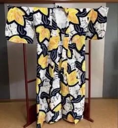 超美品 綿 変わり織 本染浴衣 夏物 162裄65 グレー 紺 青 扇 蝶々 