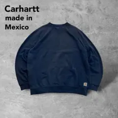 カーハート古着メキシコ製スウェットトレーナーネイビーフェードペンキグランジ