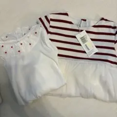 プチバトー　ボーダーチュールワンピース　襟付きボディスーツ　セット