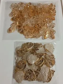 クリアゴールドのビーズ・葉っぱビーズ まとめ売り