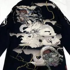 美品 絡繰魂 風神雷神 龍 刺繍 和柄 長袖カットソー ブラック XL ロンTのサムネイル