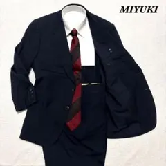 MIYUKI セットアップ　ネイビー　ストライプ　フリーサイズ　1タック スーツ